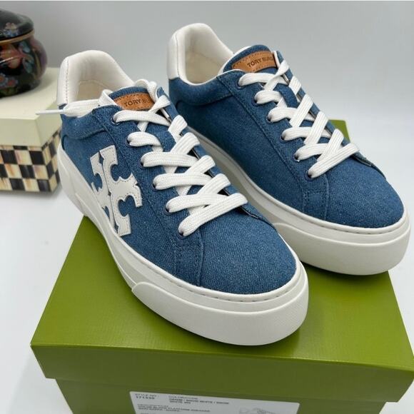 Women's Tory Burch platform denim sneakers size 8 US - Picture 1 of 10